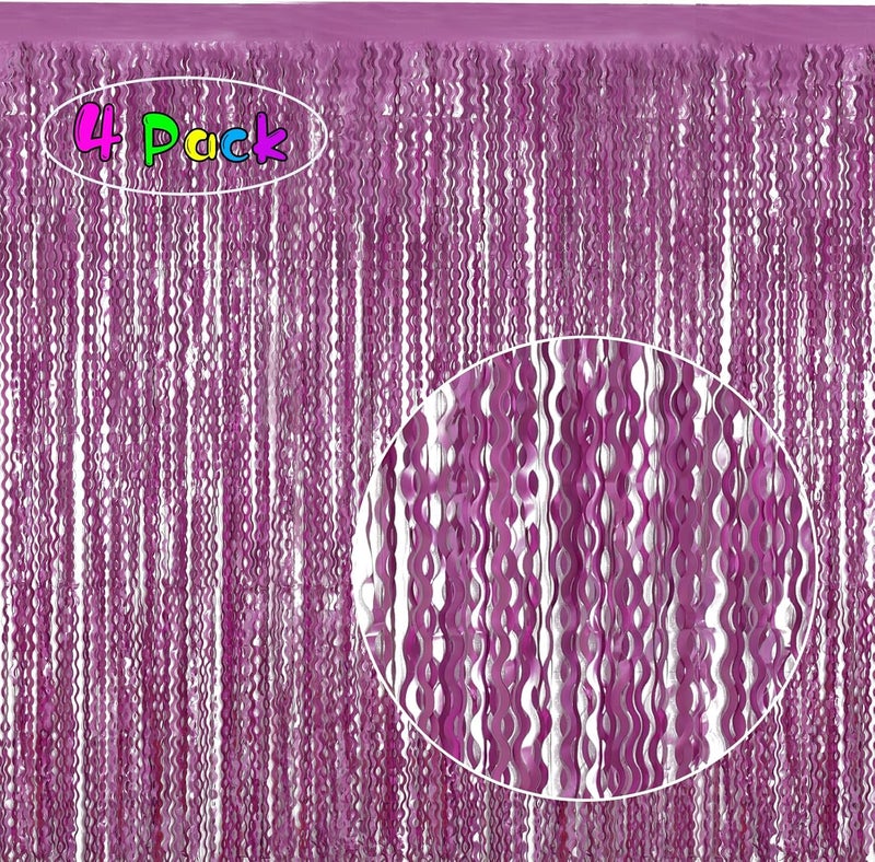 KEEUH Purple Foil Curtains - 4 Pack 3.3 ft x 6.6 ft Wavy Fringe Curtain Backdrop for Party Photo Booth Props Decoration Mermaid Euphoria Themed | Purple Streamers for Mardi Gras Decorations - Image 1